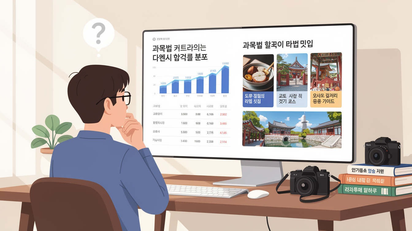 과목별 커트라인과 다켄시 합격률 분포
