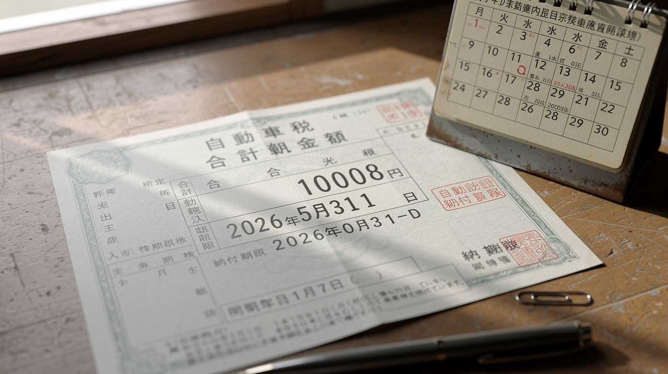 일본 자동차세 납부 월 기준 세액표 (2026년)