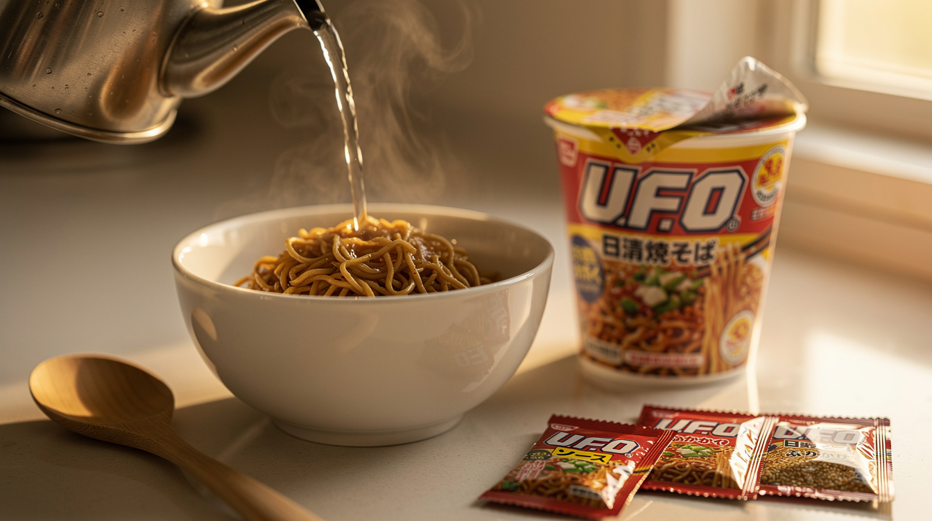 UFO 야키소바 컵라면 끓이는법 단계별 조리 순서